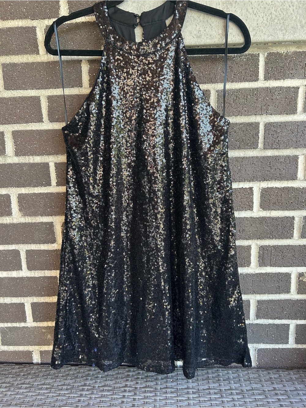 One Clothing Los Angeles Black Sequin Halter Mini Party Dress - Size L